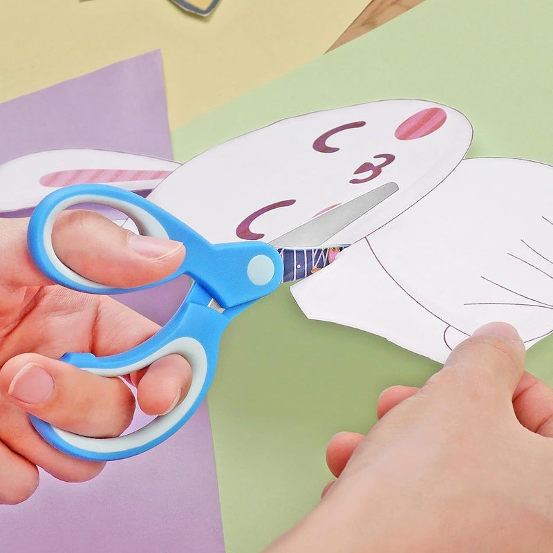 Asdirne Left Kids Scissors, Safety Children Scissors with Blunt Tip, Blades with Pattern, Great for Home and School, Assorted Color, 13.5cm, 3 Pack - Image 2
